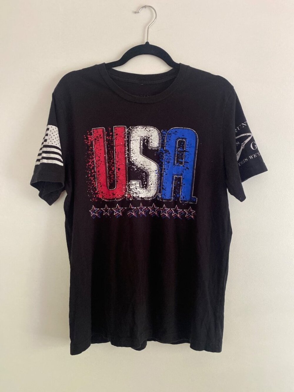 Men's Grunt Style Patriotic USA T-Shirt Black Short Sleeve Size L 100% Cotton